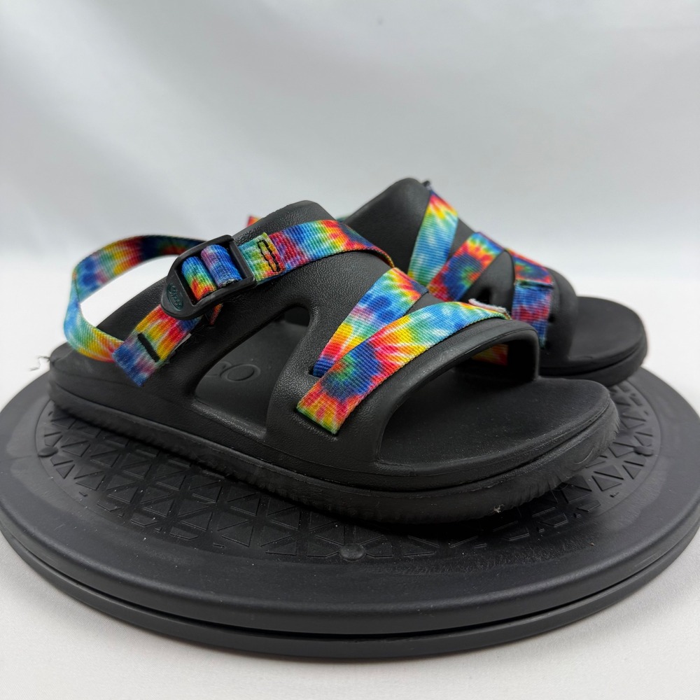 Chaco Chillos Kids Junior 4 Rainbow Tie Dye Black Slide Sandals J107383
